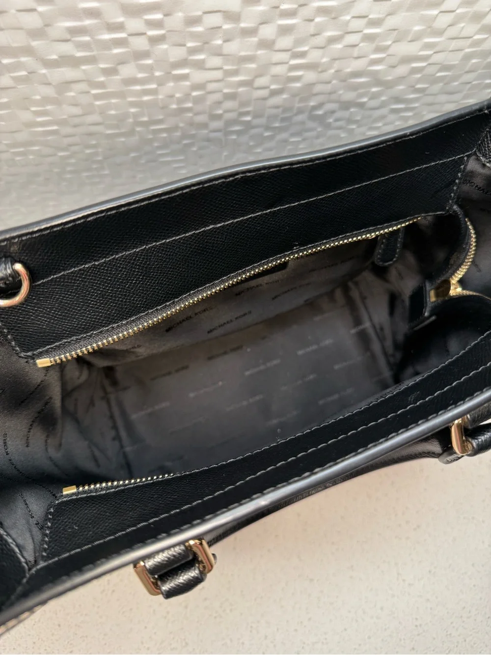 Michael Kors Black Structured Saffiano Satchel with Gold Hardware